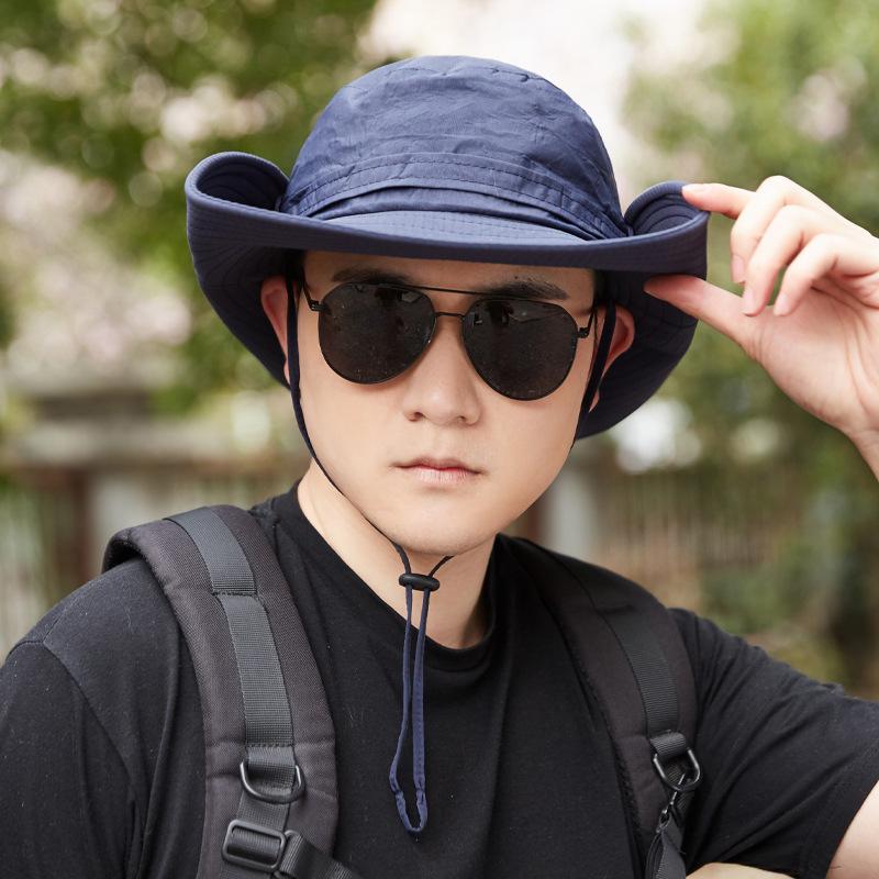 Outdoor camping hat men versatile hiking fishing mountain hat western cowboy bucket hat big brim solid color sun hat