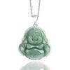 Charm 925 Silver Natural Grade A Jadeite Carved Chinese Amulet Smile Buddha Pendant Necklace Certified Trendy Gift Jewelry