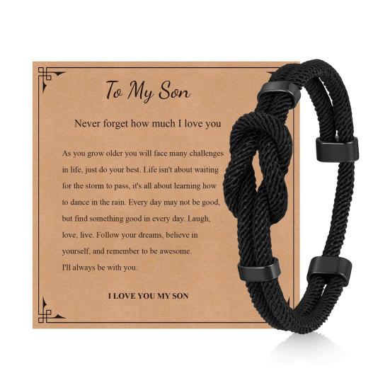 Adjustable Men Rope Bracelet Infinity Knot Bracelet Simple Black Rope Bracelet with Card Gift for Husband Boyfriend 7