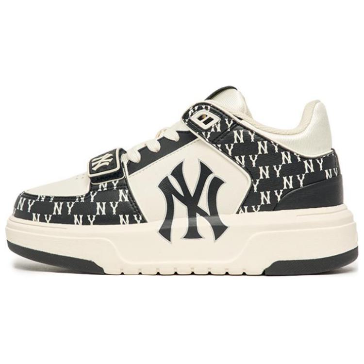 New MLB Chunky Liner Basic Mid Top Skateboard Shoes Unisex Beige Black 3ASXLM13N-50BKS