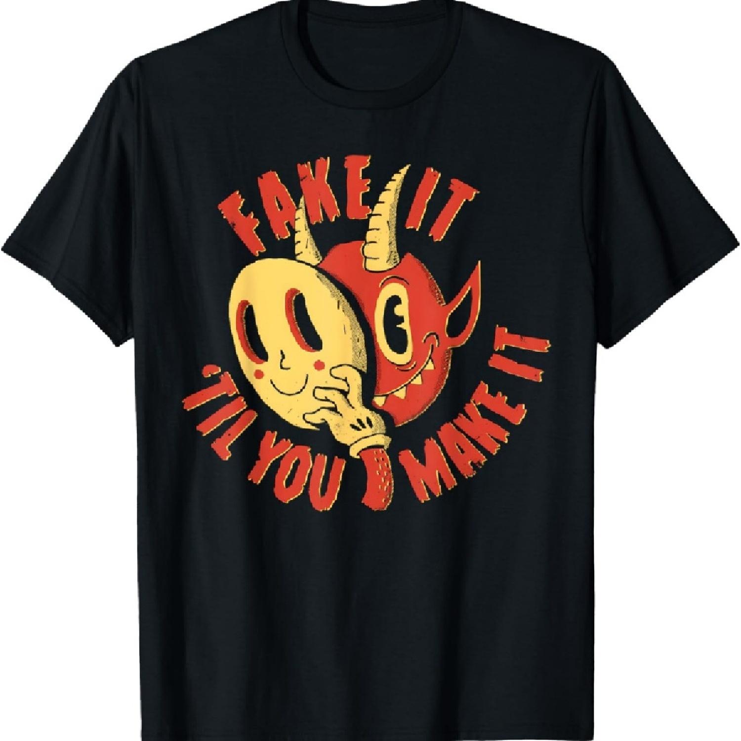 

Fake It Til You Make It Devil Demon Motivational Halloween T-Shirt XXXXXL чорний