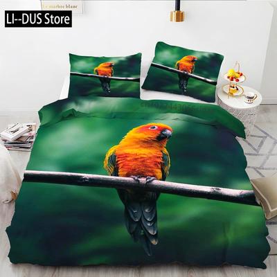 Tropical Comforter Queen Full Size,Parrot Comforter Set,Green Leaves 3pcs Print Duvet Bedding Set 1 Comforter with 2 Pillowcases