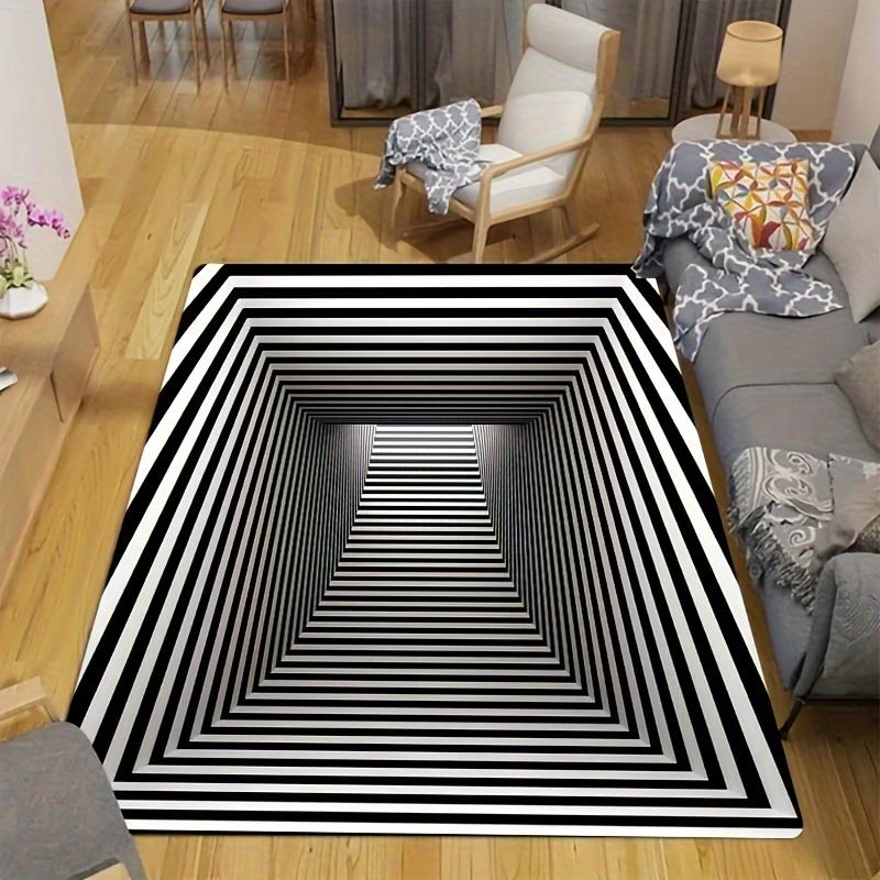 3D Black And White Illusion Rug Geometric Print Optical Pattern Carpet Non-slip Floor Home Living Room Bedroom Door Indoor Decor