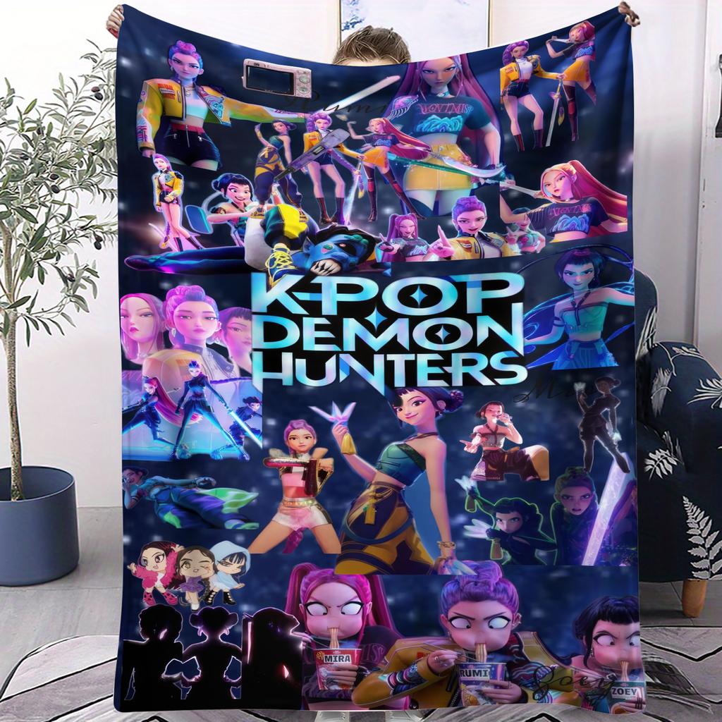K Pop Demon Hunters Flannel Blanket Hot Anime Plush Warm Throw for Home Leisure Sofa Bed Cover Office Nap Camping Travel Gift