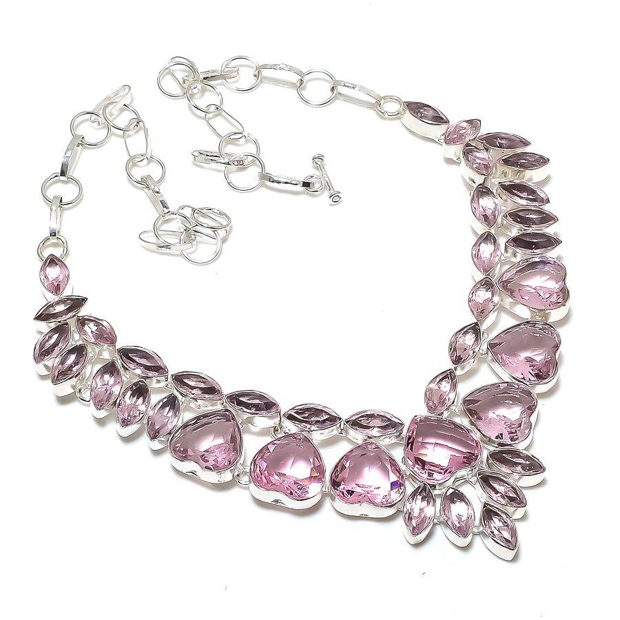Natural Pink Kunzite Gemstone 925 Sterling Silver Jewelry Necklace 18 AN-2218