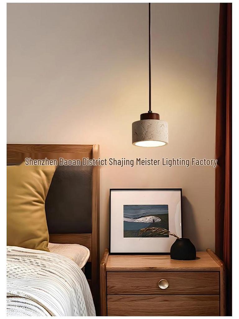 Wabi-Sabi Yellow Stone Pendant Lamp for Bedroom or Bar Counter