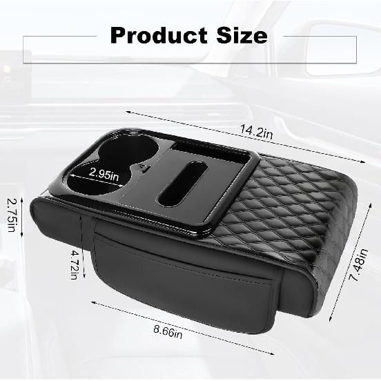 5-in-1 Arm Rest Cover Universal Armrest Storage Box for Car Upgrade Memory Foam Console Cover with Cup Phone Tissue Box Holder(Black)