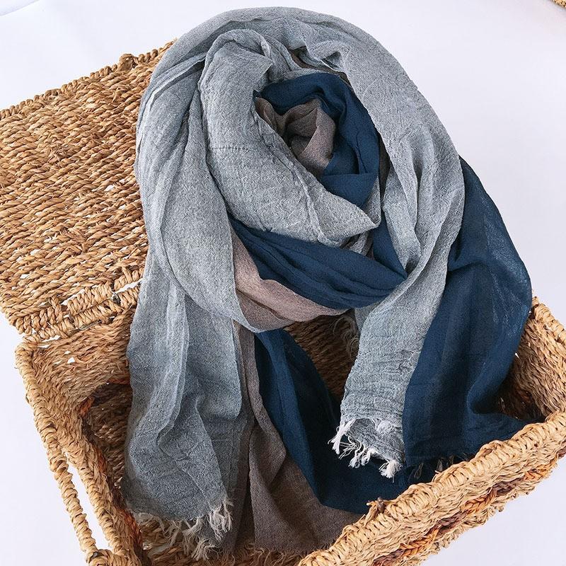 NEW Unisex Men's Scarf  High Quality Plaid Striped Tassel Shawls And Wrap Bufandas Cotton Wrinkled Men Scarves 100X190CM