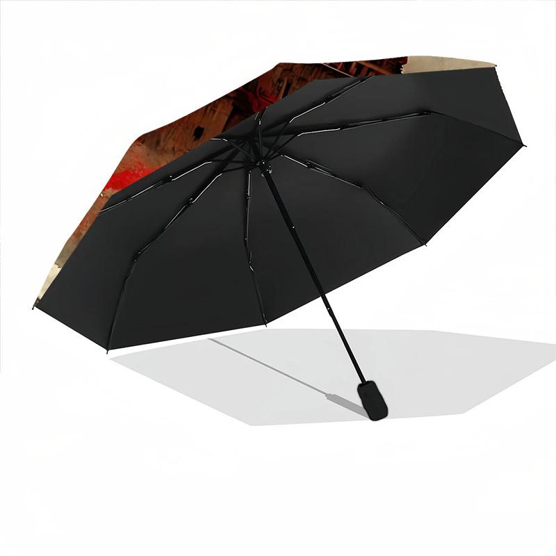1pc Fantasy Castle Auto Windproof Umbrella 8 Rib Portable Folding Black Iron Frame for Outdoor, Beach, Travel, Beach Umbrella111