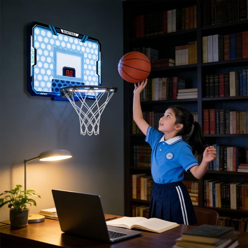Compacts Indoor Basketball Hoops Remote LED Light Electronic Scoreboard For Bedroom Office Wall Mount Space Saving
