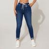 Women's Skinny  Trendy Jeans Distressed Stretchy Denim Pants Elastic Waist Drawstring Denim Trousers