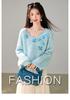 Elegant French Floral Knit Sweater for Women - New Autumn 2026 Blue Design