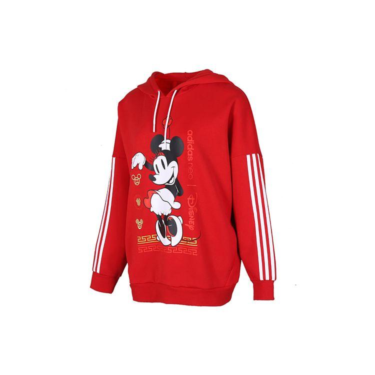 Adidas Neo Women Disney CNY Mickey Minnie Print Regular Fit Hoodie Light Crimson GE7774 XL