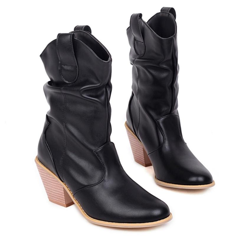 Bottines décontractées pour femmes, talons punk, noir, rouge, blanc, plissées, cowboy, cowgirls, automne, hiver, fête, chaussures courtes pour dames 2024