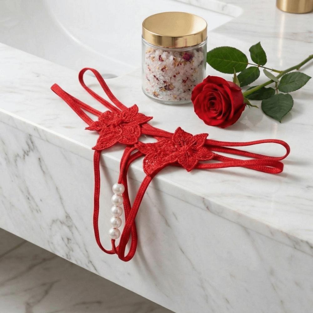 Hollow-out Women's Thong Low-waist Mesh Lace Briefs Breathable Pearl Lace Underwear Female