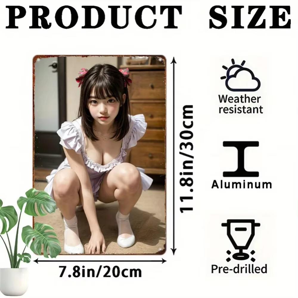 Metalowa Sztuka Ścienna Znak Dziewczyny Anime Wystrój Domu Retro Vintage 8x12 Cal