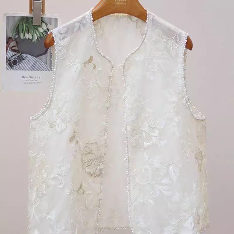 Sleeveless top vest women's summer 2025 temperament embroidered thin summer vest