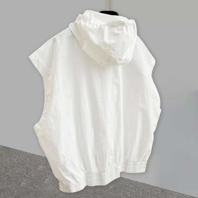 Oversized Vintage Hooded Vest Men Sleeveless Zipper Hoodie Spring Summer Silhouette Design Denim Shoulder Pads Tank Top