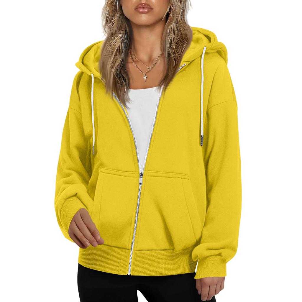 Damen Modisches Übergroßes Kapuzen-Freizeit-Sweatshirt mit Reißverschluss, einfarbige Jacke