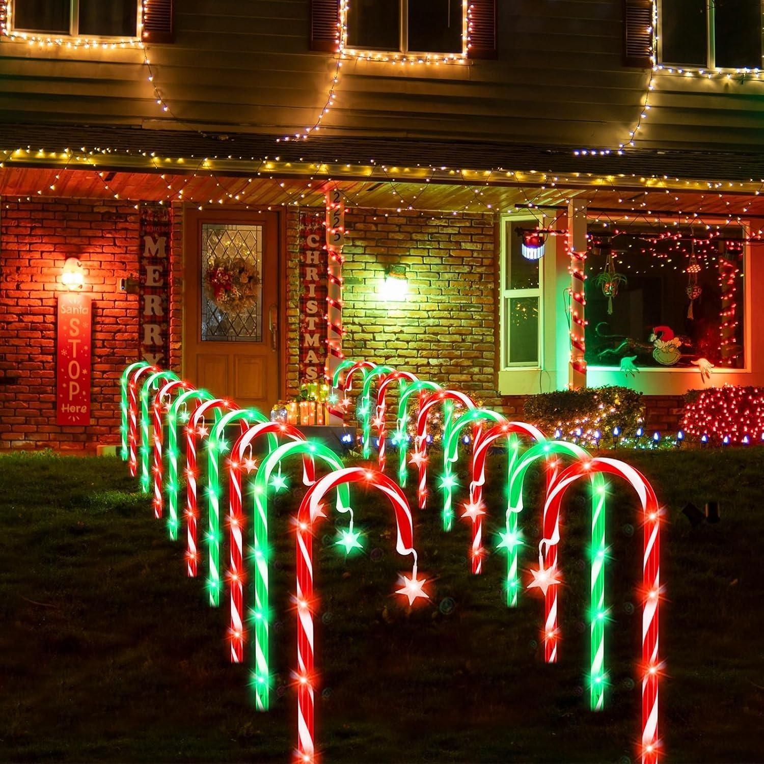 

10-Pack Solar Candy Cane Lights 21in - Waterproof Outdoor Xmas Decor w/ Remote for Pathway/Driveway (Multi-Color)