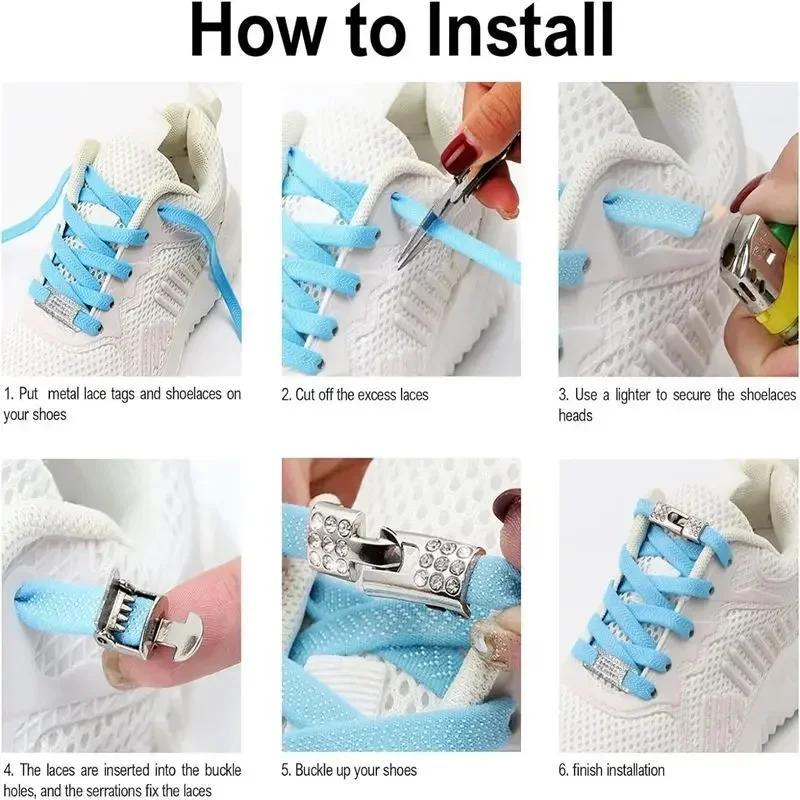 Elastic No Tie Shoe Laces Bling Diamond Cross Locks Shoelace Charms for Women Sneakers Luxury Smart Buckle AF1 Metal Shoelaces