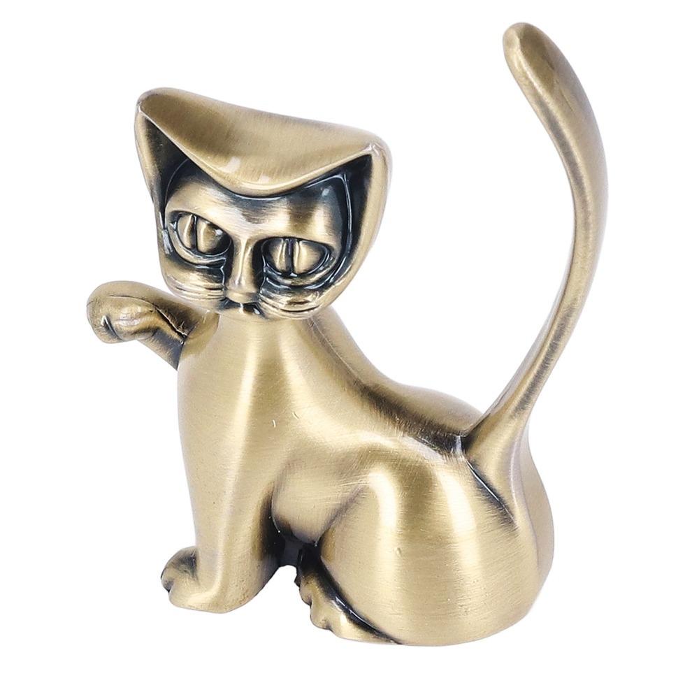 Handcrafted Cat Ring Holder Solid Brass Feline Sculpture Cat Statue  Home Office Decor