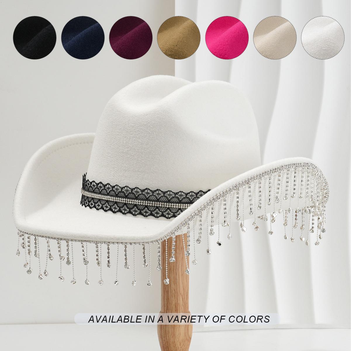 

Elegant Crushed Diamond Top Hat with Tassels & Rhinestones for Men and Women - Black Lace Cutout for Stage, Ball, or Party M (56-58cm) темно-синього кольору