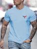 Summer Men's 100% Cotton Casual Loose Size Bull Print Round Neck Short Sleeve T-shirt Top Men's Street Clothing Button Up Pullov