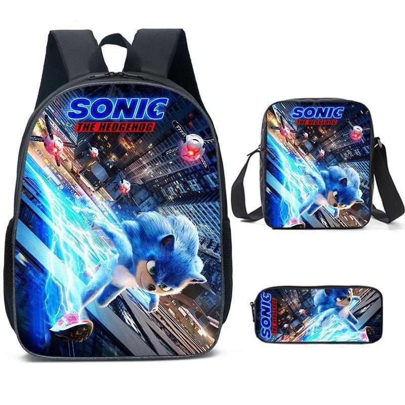 Sonic Cartoon School Bag Set With Oxford Fabric Breathable Lightweight For Kids School Use
