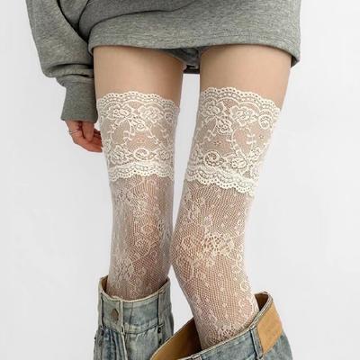 Aushöhlen Socken Jk Mädchen Mittelrohrstrümpfe Sexy Spitze Ultradünne Weiche Wadensocken