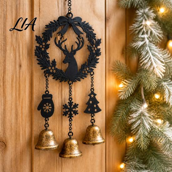 Retro Holiday Window Accents Christmas Wind Chime with Metal Bells, Vintage Santa/Snowman/Deer/Bell/Wreath Iron Creative Soft Furnishings Hanging