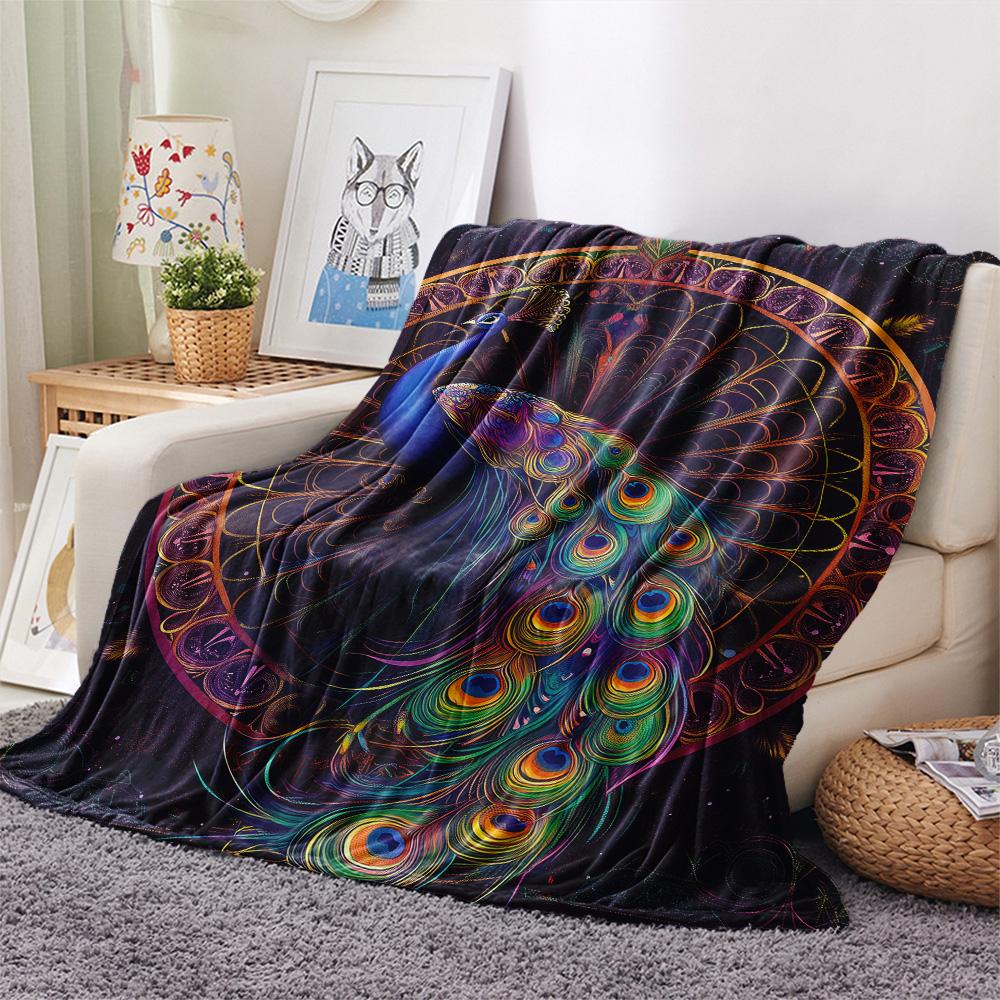 Peacock Spreading Its Tail  Print Flannel Blanket, High quality Comfortable for All Seasons, Home Decor, Warmth and Comfort
