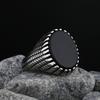 Simple Fashion Stainless Steel with Black Agate Stone Rings for Men Women High Quality Wedding Jewelry Gifts Dropshipping