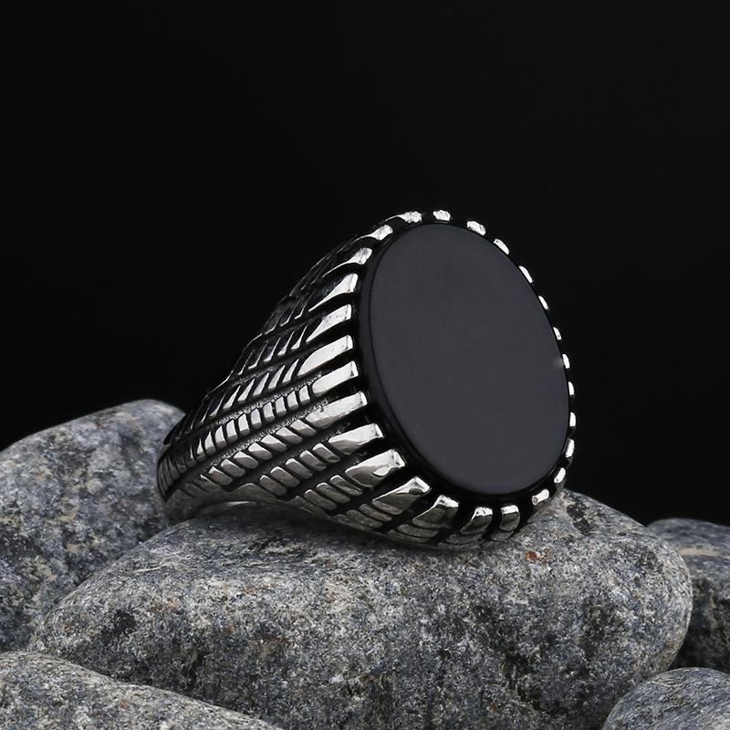 Simple Fashion Stainless Steel with Black Agate Stone Rings for Men Women High Quality Wedding Jewelry Gifts Dropshipping