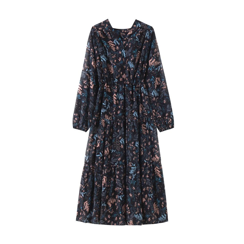 

DIMANAF 2024, летнее платье-рубашка больших размеров, шифоновое женское свободное повседневное женское синее длинное платье с цветочным принтом