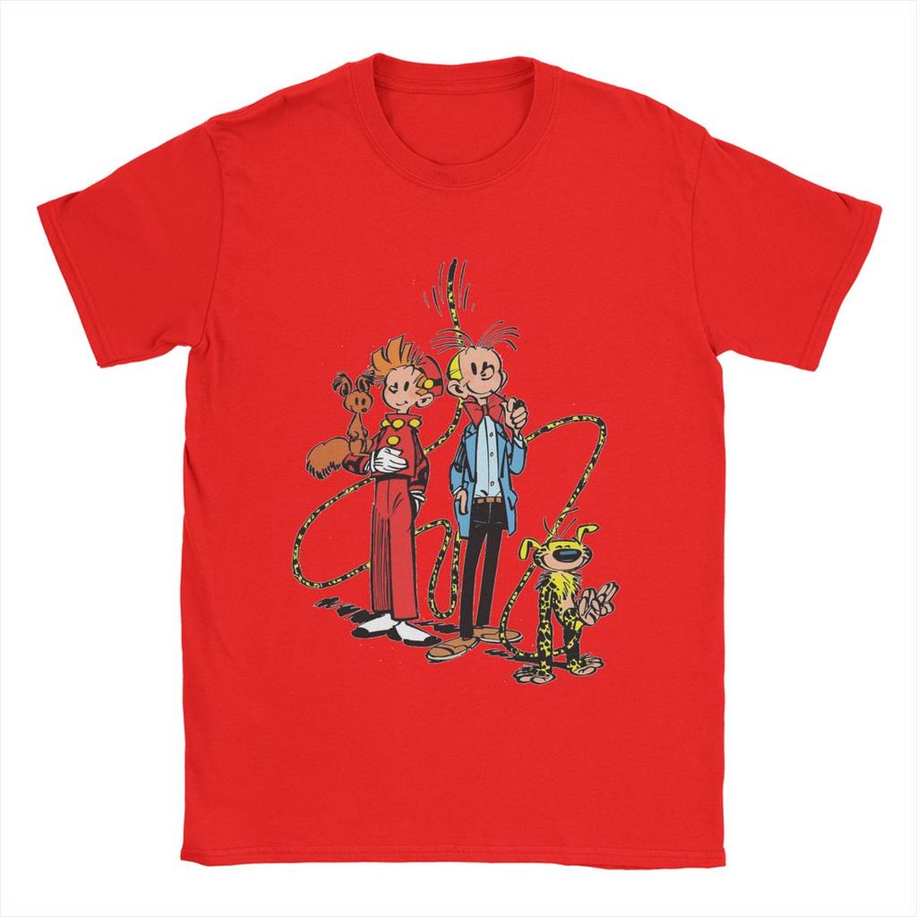 Marsupilami & Spirou Herren T-Shirts Lässige T-Shirts Kurzarm Rundhals T-Shirts 100% Baumwolle Originalkleidung