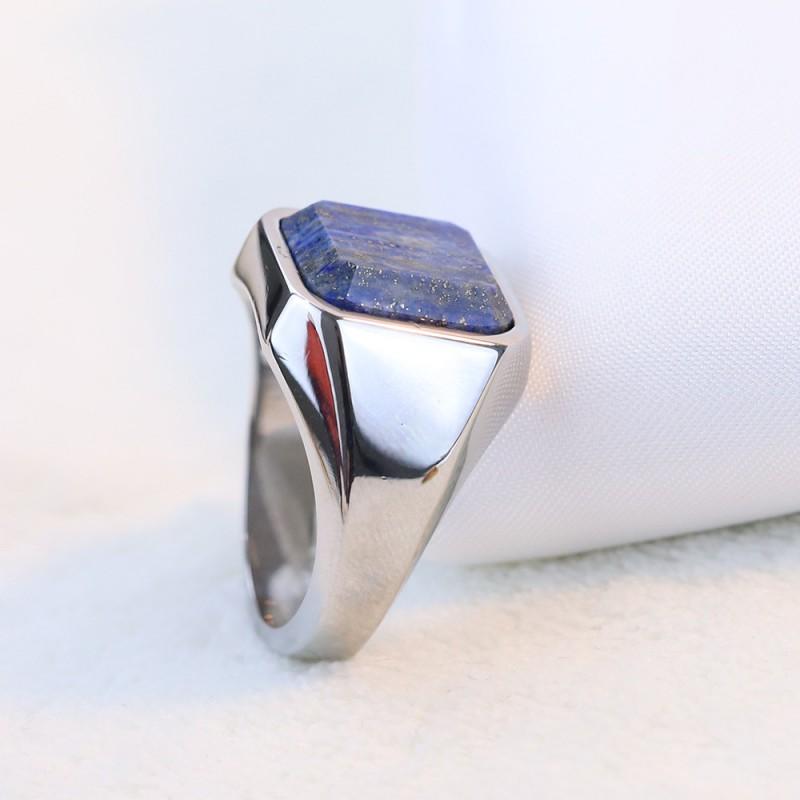 Minimalist Vintage Geometric 22MM Square Lapis Lazuli Inlaid 304 Stainless Steel Ring Unisex