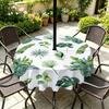 Outdoor Round Tablecloth With Umbrella Hole Waterproof Oil Resistant Floral Leaf Patio Garden Deck