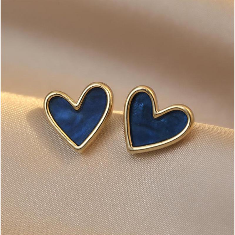 Exquisite Blue Heart Stud Earrings for Women: Summer Fresh, Simple, and Chic Design