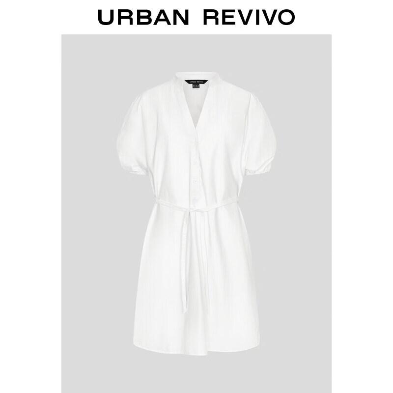 UR2026 Women s Elegant Pastel Button Belt Dress L
