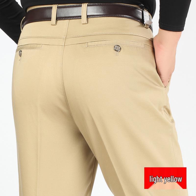Men's High Waist Elastic Cotton Casual Pants - Thick, Loose, Straight Leg