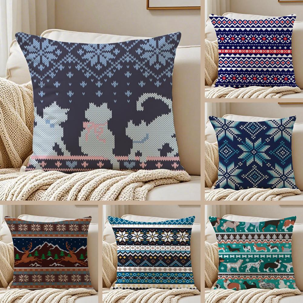 Klassische Strick-Britisches Muster FFair Isle Kissenbezug Kissenhülle Staubmilbenfrei Wohnzimmer Sofa Dekor Kissen Raum