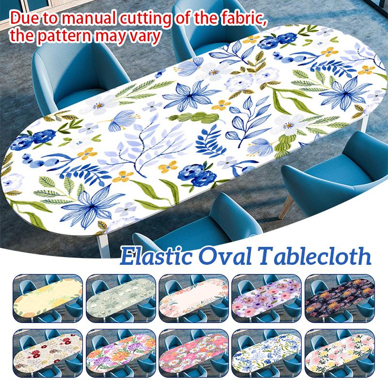 Oval Tablecloth Table Cover Waterproof Oil-Proof Elastic Kitchen Dining Room Wedding Party Table Cover Outdoor Picnic Camp Decor