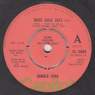 7inch Record CAROL KING - Hard Rock Cafe CL15934PROMO Capitol Records 1977 UK Pop Used