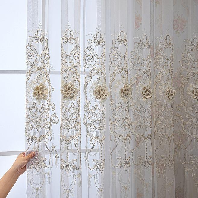 Embroidered Floral Curtains for Living Room, Bedroom, Balcony Contemporary Style Light-filtering Voile Drapes with Grommet Top All-season Sheer Window