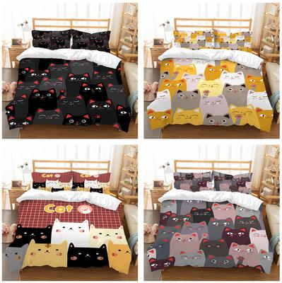 Bettwäscheset mit 3D-Cartoon-Katzen-Print, Bettbezug für Schlafzimmer, Familienbettwäsche, Kingsize-Bett/Doppelbett, Heimdekoration