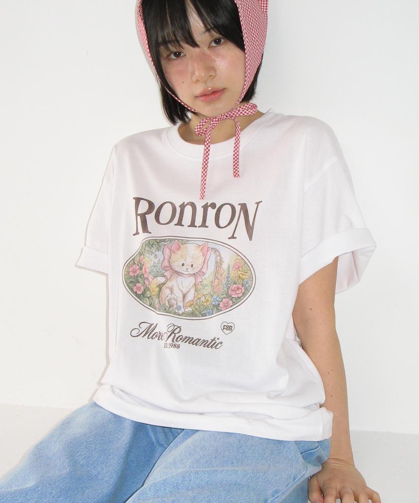 RONRON Flower Cat Over Fit T Shirt White