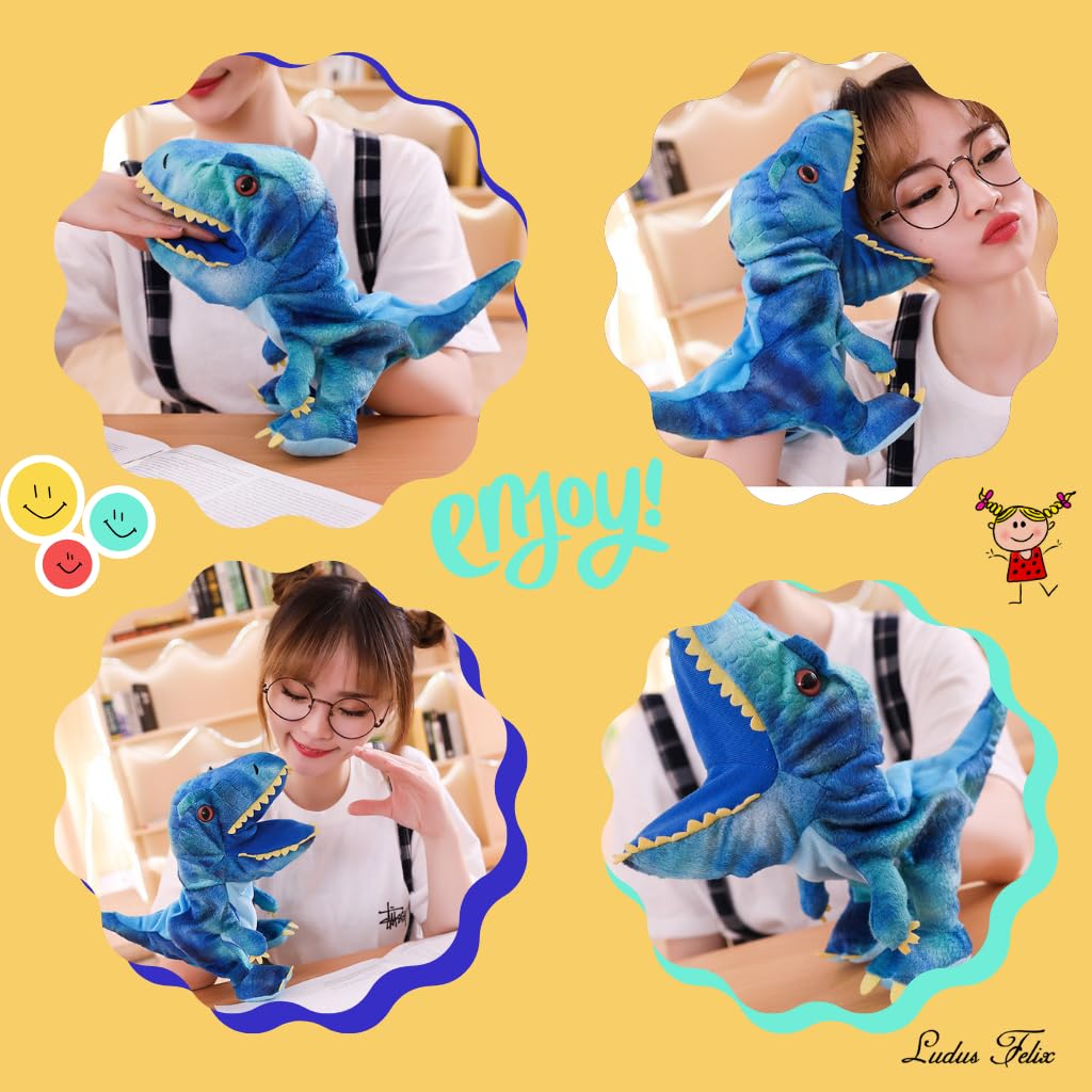 Ludus Felix Hand Puppet [Domestically Tested] Puppet Show Glove Puppet Ventriloquism Plush Toy (Blue Dinosaur)