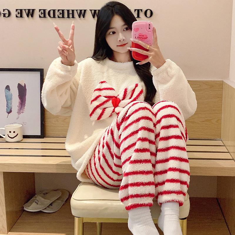 

«Женский пижамный комплект Diamond Velvet 2024 года — плотный бархат золотого и кораллового цветов для осени и зимы» XXL