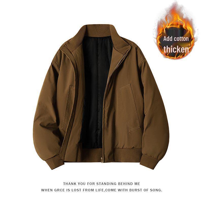 Men's Winter Retro Loose-Fit Bomber Jacket - Stand Collar, Padded, American Trendy Style